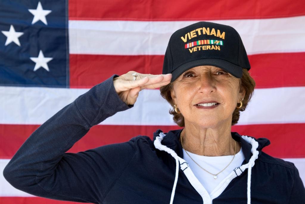 Middle-aged white woman veteran in civilian clothes